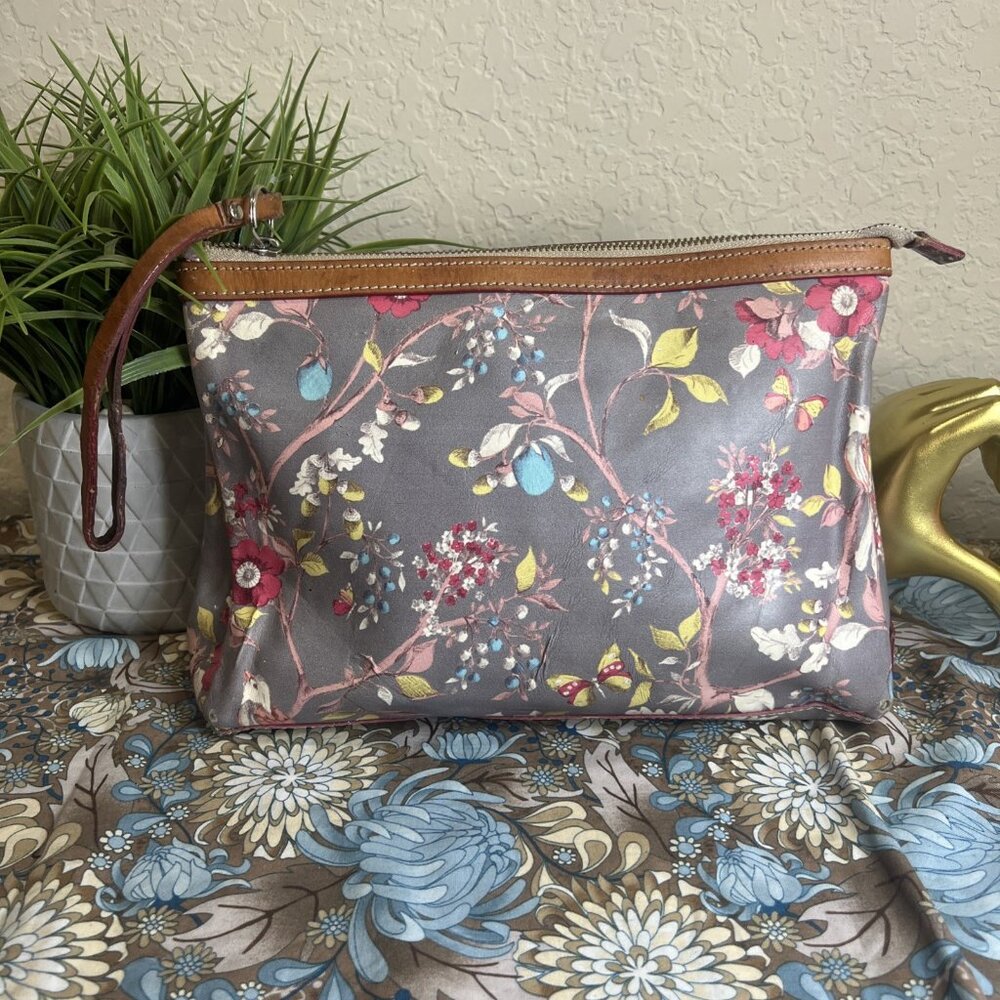 Cavalcanti Multi Color Floral Leather Clutch Pouch Wristlet Made In Italy